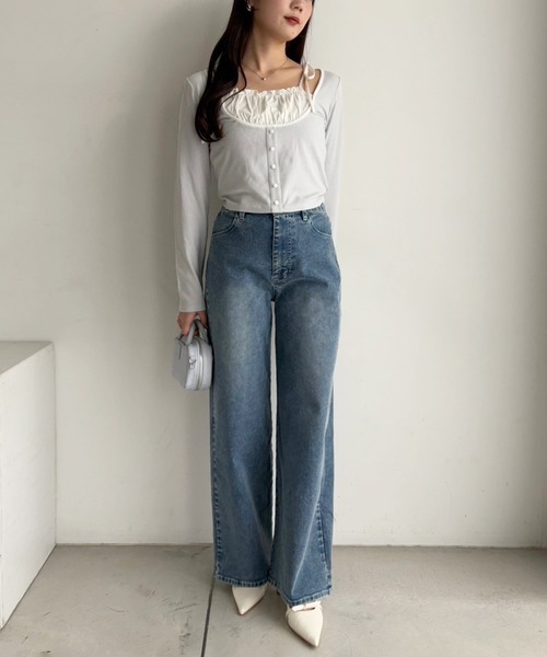 one after another NICE CLAUP(ワンアフターアナザーナイスクラップ)の「ストレッチワイドデニムパンツ(デニムパンツ・レディース・ネイビー/ライトブルー/ブルー・SMALL/MEDIUM)」の21枚目の写真