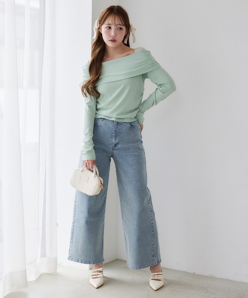 one after another NICE CLAUP(ワンアフターアナザーナイスクラップ)の「ストレッチワイドデニムパンツ(デニムパンツ・レディース・ネイビー/ライトブルー/ブルー・SMALL/MEDIUM)」の7枚目の写真