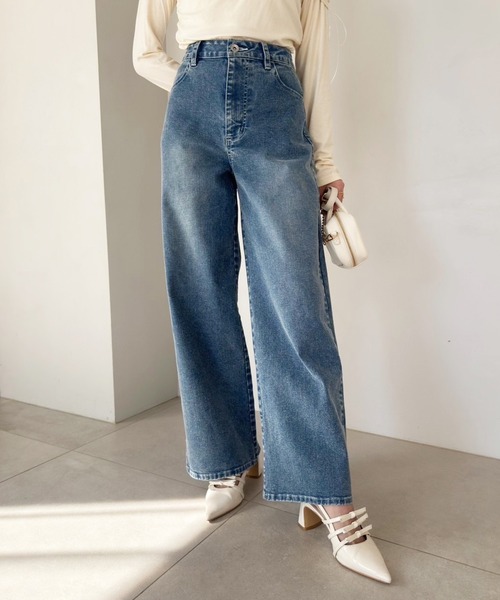 one after another NICE CLAUP(ワンアフターアナザーナイスクラップ)の「ストレッチワイドデニムパンツ(デニムパンツ・レディース・ネイビー/ライトブルー/ブルー・SMALL/MEDIUM)」の10枚目の写真