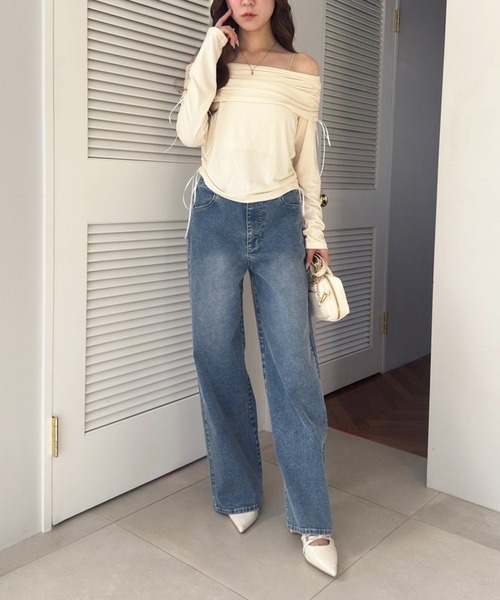 one after another NICE CLAUP(ワンアフターアナザーナイスクラップ)の「ストレッチワイドデニムパンツ(デニムパンツ・レディース・ネイビー/ライトブルー/ブルー・SMALL/MEDIUM)」の9枚目の写真