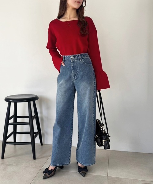 one after another NICE CLAUP(ワンアフターアナザーナイスクラップ)の「ストレッチワイドデニムパンツ(デニムパンツ・レディース・ネイビー/ライトブルー/ブルー・SMALL/MEDIUM)」の11枚目の写真