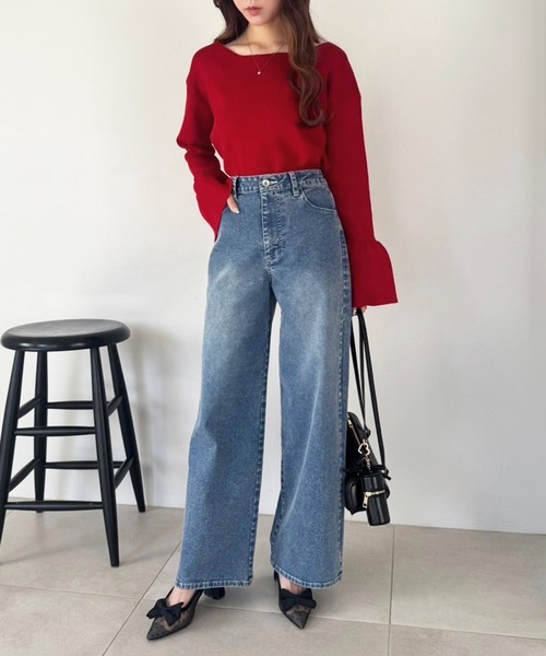 one after another NICE CLAUP(ワンアフターアナザーナイスクラップ)の「ストレッチワイドデニムパンツ(デニムパンツ・レディース・ネイビー/ライトブルー/ブルー・SMALL/MEDIUM)」の12枚目の写真