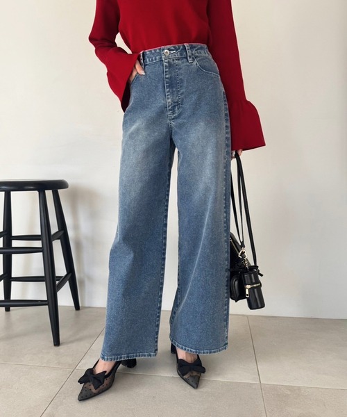 one after another NICE CLAUP(ワンアフターアナザーナイスクラップ)の「ストレッチワイドデニムパンツ(デニムパンツ・レディース・ネイビー/ライトブルー/ブルー・SMALL/MEDIUM)」の13枚目の写真