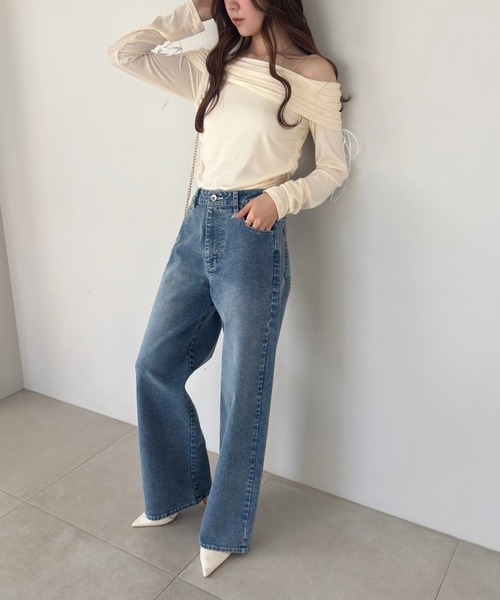 one after another NICE CLAUP(ワンアフターアナザーナイスクラップ)の「ストレッチワイドデニムパンツ(デニムパンツ・レディース・ネイビー/ライトブルー/ブルー・SMALL/MEDIUM)」の14枚目の写真