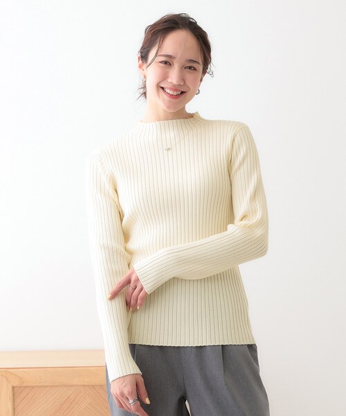 DRESKIP(ドレスキップ)の「【洗える/S-LL】一枚でもインナーでも プチハイネック リブニット(ニット/セーター・レディース・ブルーグリーン/ライトグレー/ブラック/オフホワイト・02/01/04/03)」の5枚目の写真