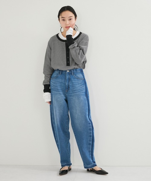 ADAM ET ROPE'（アダムエロペ）の「別注【Healthknit/ヘルスニット】2Pレイヤードヘンリープルオーバー（Tシャツ/カットソー・レディース・ブラック系その他2/ブルー系その他6/ブラック・FREE）」の5枚目の写真