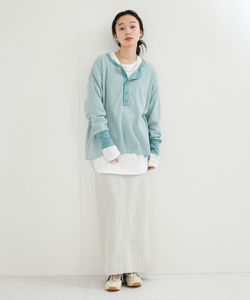ADAM ET ROPE'（アダムエロペ）の「別注【Healthknit/ヘルスニット】2Pレイヤードヘンリープルオーバー（Tシャツ/カットソー・レディース・ブラック系その他2/ブルー系その他6/ブラック・FREE）」の8枚目の写真