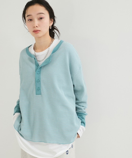 ADAM ET ROPE'（アダムエロペ）の「別注【Healthknit/ヘルスニット】2Pレイヤードヘンリープルオーバー（Tシャツ/カットソー・レディース・ブラック系その他2/ブルー系その他6/ブラック・FREE）」の13枚目の写真