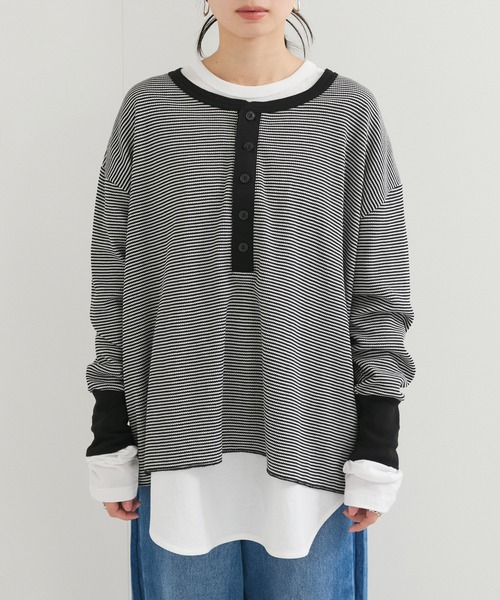 ADAM ET ROPE'（アダムエロペ）の「別注【Healthknit/ヘルスニット】2Pレイヤードヘンリープルオーバー（Tシャツ/カットソー・レディース・ブラック系その他2/ブルー系その他6/ブラック・FREE）」の16枚目の写真