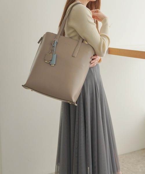 Jewelna Rose（ジュエルナローズ）の「【エコバッグ付・A4収納】 OLバッグ・セレム  縦型トートバッグ 16190（トートバッグ・レディース・ピンク/ブラック/グレイッシュベージュ・FREE）」の3枚目の写真