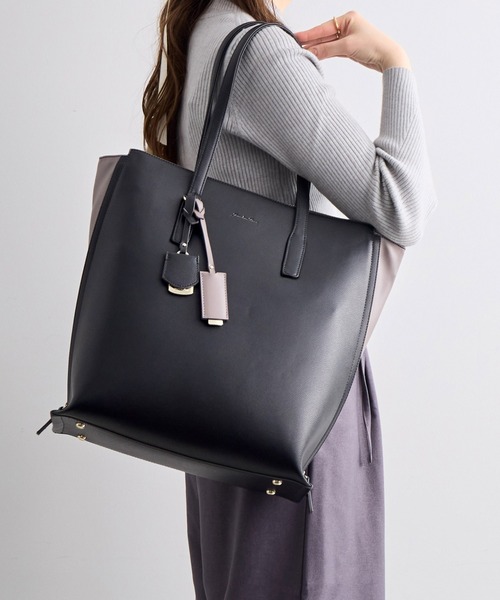 Jewelna Rose（ジュエルナローズ）の「【エコバッグ付・A4収納】 OLバッグ・セレム  縦型トートバッグ 16190（トートバッグ・レディース・ピンク/ブラック/グレイッシュベージュ・FREE）」の2枚目の写真