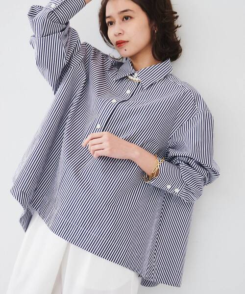 UNTITLED（アンタイトル）の「【体型カバー】タイプライター テントシャツ（シャツ/ブラウス・レディース・ライトブルー/ネイビー系2/オフホワイト・44/04/03/02/01/00/48）」の13枚目の写真