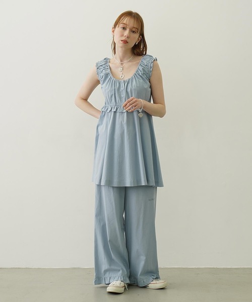 MILKFED.(ミルクフェド)の「RUFFLE GATHERED DRESS(ワンピース・レディース・ライトブルー/ライトピンク/ブラック・ONE SIZE)」の14枚目の写真