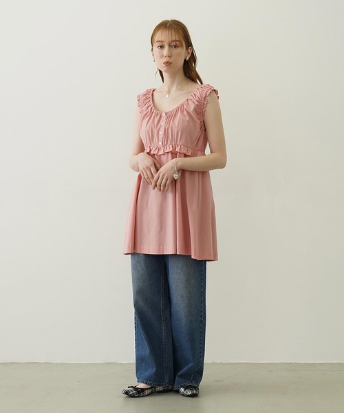 MILKFED.(ミルクフェド)の「RUFFLE GATHERED DRESS(ワンピース・レディース・ライトブルー/ライトピンク/ブラック・ONE SIZE)」の15枚目の写真