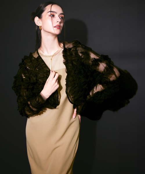 darial(ダリアル)の「【darial】2way tule bolelo dress 2点セット 2way チュール ボレロ ドレス お呼ばれ 結婚式 二次会 成人式 同窓会 セレモニードレス パーティドレス オケージョンドレス(ドレス・レディース・ベージュ×ブラック/パープル/チャコールグレー・L/M/S)」の3枚目の写真