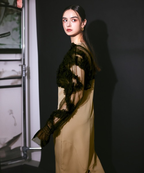 darial(ダリアル)の「【darial】2way tule bolelo dress 2点セット 2way チュール ボレロ ドレス お呼ばれ 結婚式 二次会 成人式 同窓会 セレモニードレス パーティドレス オケージョンドレス(ドレス・レディース・ベージュ×ブラック/パープル/チャコールグレー・L/M/S)」の8枚目の写真