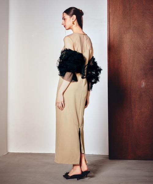 darial(ダリアル)の「【darial】2way tule bolelo dress 2点セット 2way チュール ボレロ ドレス お呼ばれ 結婚式 二次会 成人式 同窓会 セレモニードレス パーティドレス オケージョンドレス(ドレス・レディース・ベージュ×ブラック/パープル/チャコールグレー・L/M/S)」の10枚目の写真