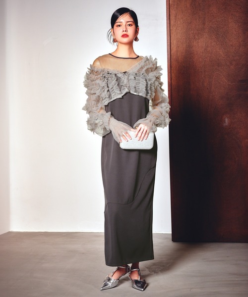 darial(ダリアル)の「【darial】2way tule bolelo dress 2点セット 2way チュール ボレロ ドレス お呼ばれ 結婚式 二次会 成人式 同窓会 セレモニードレス パーティドレス オケージョンドレス(ドレス・レディース・ベージュ×ブラック/パープル/チャコールグレー・L/M/S)」の16枚目の写真