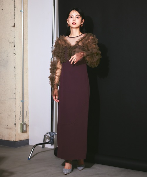 darial(ダリアル)の「【darial】2way tule bolelo dress 2点セット 2way チュール ボレロ ドレス お呼ばれ 結婚式 二次会 成人式 同窓会 セレモニードレス パーティドレス オケージョンドレス(ドレス・レディース・ベージュ×ブラック/パープル/チャコールグレー・L/M/S)」の5枚目の写真