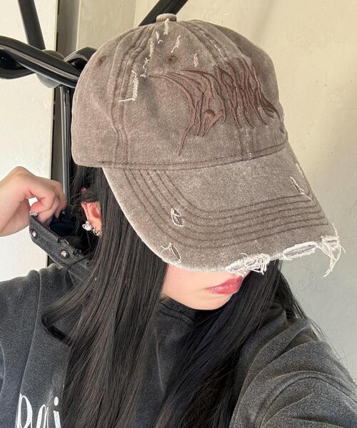 WEGO（ウィゴー）の「WEGO/トライバルロゴダメージピグメントキャップ（キャップ・レディース・ブラック/ブラウン・FREE）」の8枚目の写真