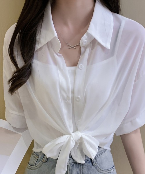 maison de LATIR(メゾンドラティール)の「透け感がトレンドの夏服UVカットシアーシャツ(シャツ/ブラウス・レディース・ブラック/ホワイト/グリーン/パープル・ONESIZE)」の10枚目の写真