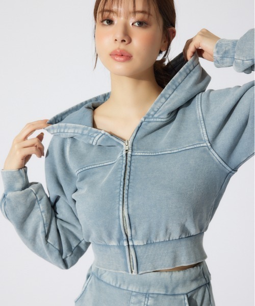 rienda(リエンダ)の「フードジップブルゾン 春服 パーカー スウェット トレーナー フーディー 秋服 ジップパーカー(パーカー・レディース・ブルー/ブラウン・FREE)」の2枚目の写真