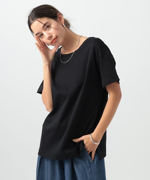 BAYFLOW（ベイフロー）の「[V・Uネックで着られる]シルケット2WAY半袖T（Tシャツ/カットソー・レディース・ブラック/オフホワイト/ライトグレー/ミント・LARGE/SMALL/MEDIUM）」の2枚目の写真