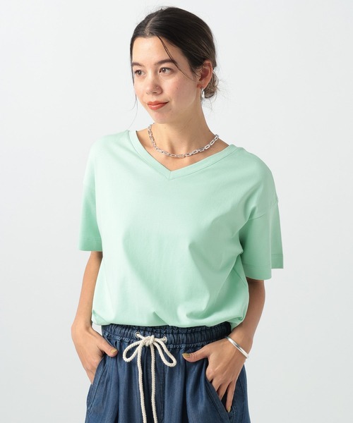 BAYFLOW（ベイフロー）の「[V・Uネックで着られる]シルケット2WAY半袖T（Tシャツ/カットソー・レディース・ブラック/オフホワイト/ライトグレー/ミント・LARGE/SMALL/MEDIUM）」の20枚目の写真