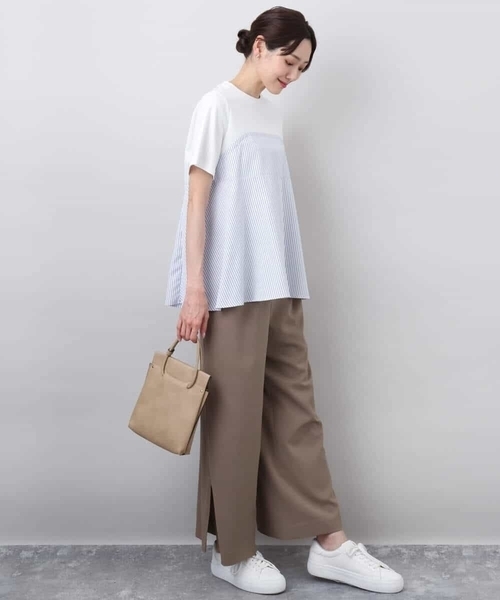 セール】ビスチェレイヤード風フレアーTシャツ(ストライプ