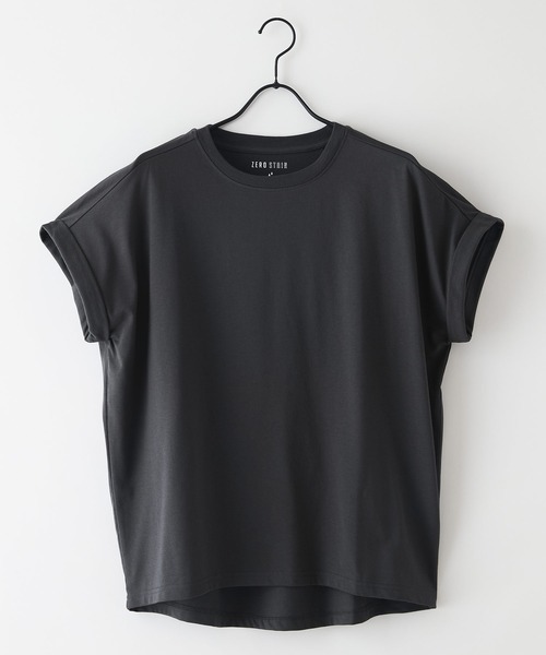 LB/S (エルビーエス)の「【汗染みの目立ちにくいTシャツ ZEROSTAIN/ゼロステイン】ロールカフラウンドヘムTシャツ 撥水・防汚加工 涼しい・透けにくい 大人カジュアル(Tシャツ/カットソー・レディース・スミクロ/ダークグリーン/ブラック/ホワイト/パープル/オフホワイト・LARGE/MEDIUM)」の12枚目の写真
