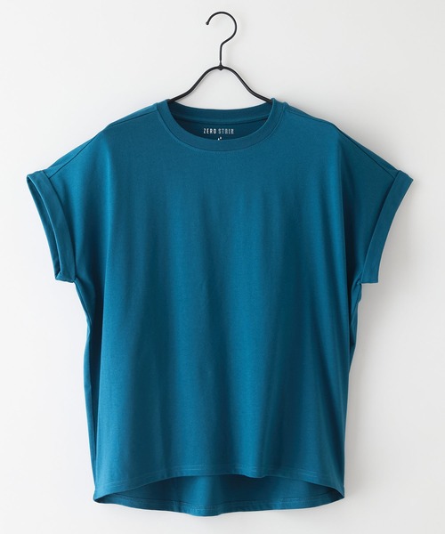 LB/S (エルビーエス)の「【汗染みの目立ちにくいTシャツ ZEROSTAIN/ゼロステイン】ロールカフラウンドヘムTシャツ 撥水・防汚加工 涼しい・透けにくい 大人カジュアル(Tシャツ/カットソー・レディース・スミクロ/ダークグリーン/ブラック/ホワイト/パープル/オフホワイト・LARGE/MEDIUM)」の7枚目の写真