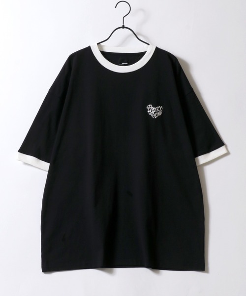セール】Ringer Print T-shirt/ハートロゴ ワンポイント刺繍