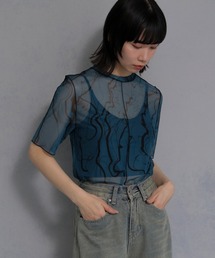 cheriella（シェリエラ）の「【cheriella】マーブルハイネックシアートップス半袖 新色追加 MARBLE HIGH-NECK SHEER SHORT TOPS NEW COLOR（Tシャツ/カットソー）」