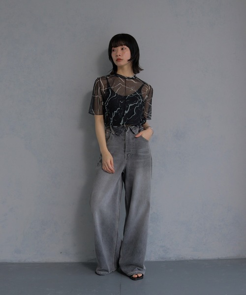 cheriella（シェリエラ）の「【cheriella】マーブルハイネックシアートップス半袖 新色追加 MARBLE HIGH-NECK SHEER SHORT TOPS NEW COLOR（Tシャツ/カットソー・レディース・チャコール/ブルー/ブラック/グレイッシュベージュ/ブルーグリーン/ワイン・M）」の12枚目の写真