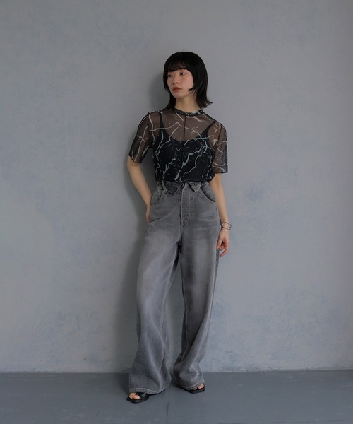 cheriella（シェリエラ）の「【cheriella】マーブルハイネックシアートップス半袖 新色追加 MARBLE HIGH-NECK SHEER SHORT TOPS NEW COLOR（Tシャツ/カットソー・レディース・チャコール/ブルー/ブラック/グレイッシュベージュ/ブルーグリーン/ワイン・M）」の13枚目の写真