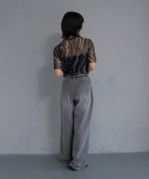 cheriella（シェリエラ）の「【cheriella】マーブルハイネックシアートップス半袖 新色追加 MARBLE HIGH-NECK SHEER SHORT TOPS NEW COLOR（Tシャツ/カットソー・レディース・チャコール/ブルー/ブラック/グレイッシュベージュ/ブルーグリーン/ワイン・M）」の15枚目の写真