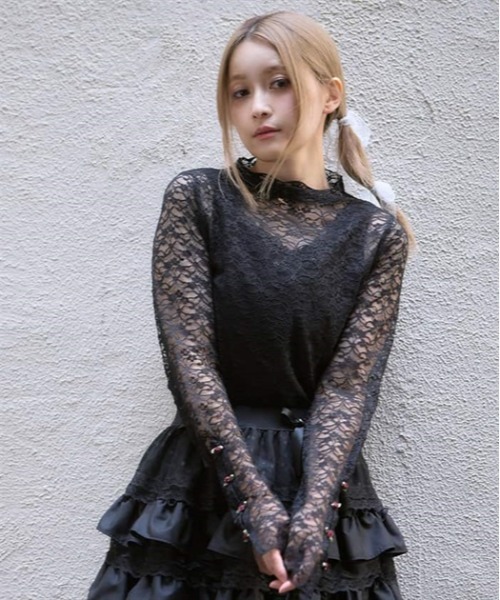 axes femme（アクシーズファム）の「プチローズレーストップス（Tシャツ/カットソー・レディース・ブラック/ホワイト/クリーム・FREE）」の11枚目の写真