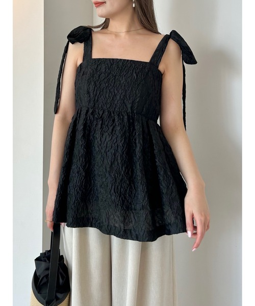 FRAY I.D ショルダーリボンペプラムトップス FRAY I.D ブラウス シャツ ショルダーリボンペプラムブラウス