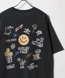 SMILEY FACE/スマイリーフェイス オーバーサイズ 吸汗速乾 UVカット ワンポイントロゴ刺繍 バックプリント 半袖Tシャツ レディース メンズ