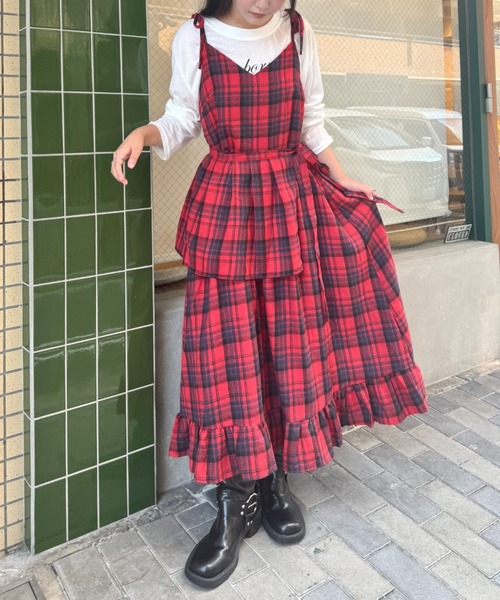 完売品✨DSC コンパクトテンセルチェックロングワンピース ボウタイ フリル 完売品✨DSC コンパクトテンセルチェックロングワンピース ボウタイ