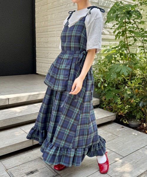 SOLLON.（ソルロン）の「チェック柄フリルリボンキャミワンピース（ワンピース・レディース・イエロー/ピンク/ネイビー/レッド・FREE）」の21枚目の写真