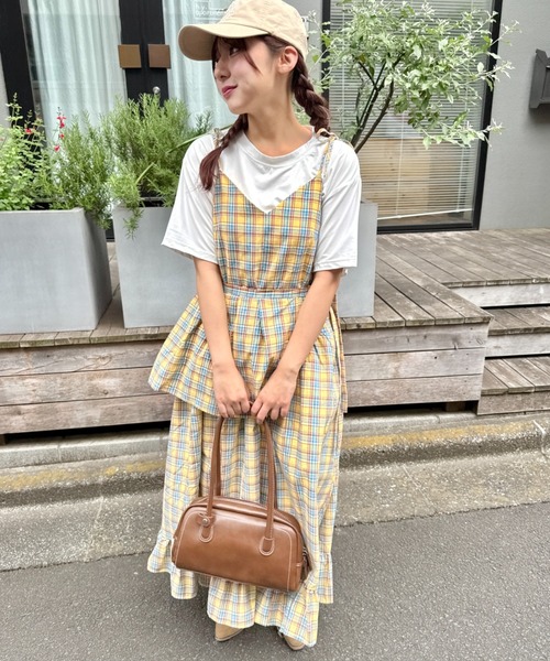セール】チェック柄フリルリボンキャミワンピース（ワンピース