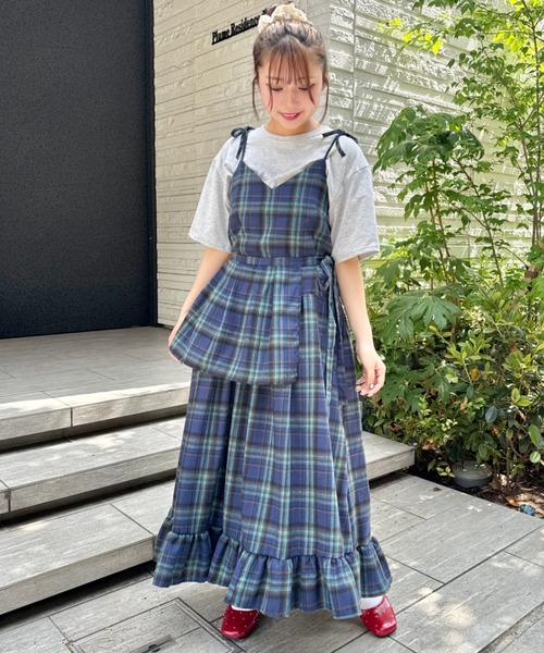 フリルチェックキャミソールワンピース / snidel / Navy スナイデル SNIDEL フリルチェックキャミソールワンピース （NVY