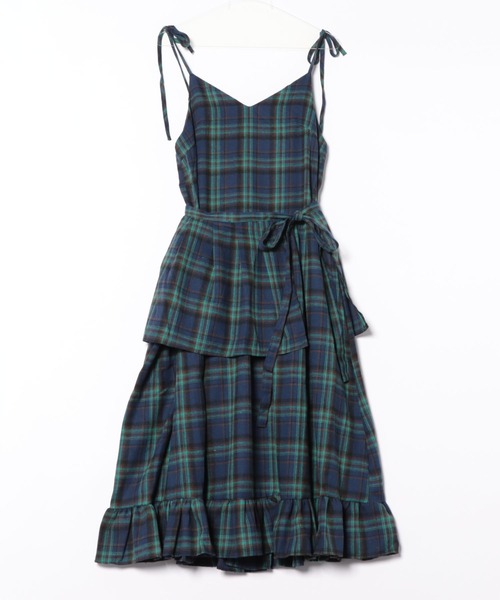 SOLLON.（ソルロン）の「チェック柄フリルリボンキャミワンピース（ワンピース・レディース・イエロー/ピンク/ネイビー/レッド・FREE）」の13枚目の写真