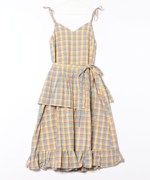 SOLLON.（ソルロン）の「チェック柄フリルリボンキャミワンピース（ワンピース・レディース・イエロー/ピンク/ネイビー/レッド・FREE）」の14枚目の写真