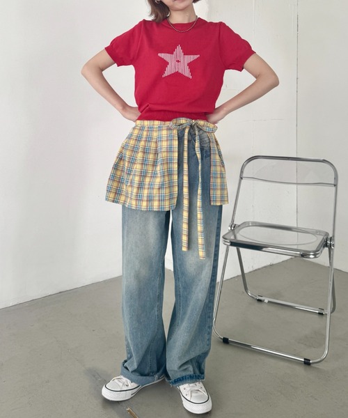 SOLLON.（ソルロン）の「チェック柄フリルリボンキャミワンピース（ワンピース・レディース・イエロー/ピンク/ネイビー/レッド・FREE）」の9枚目の写真