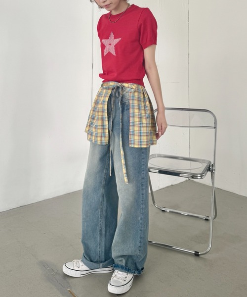 SOLLON.（ソルロン）の「チェック柄フリルリボンキャミワンピース（ワンピース・レディース・イエロー/ピンク/ネイビー/レッド・FREE）」の10枚目の写真