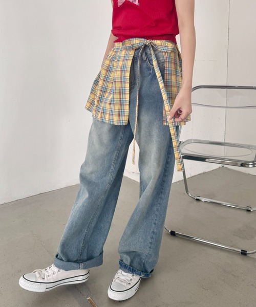 SOLLON.（ソルロン）の「チェック柄フリルリボンキャミワンピース（ワンピース・レディース・イエロー/ピンク/ネイビー/レッド・FREE）」の8枚目の写真