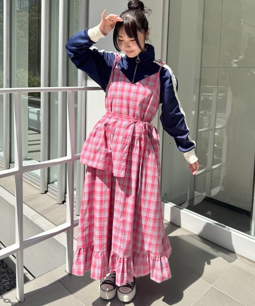 キャミソールワンピース　ガーリー　ゴスロリ　タータンチェック柄　リボン　レース キャミソールワンピース ガーリー ゴスロリ タータンチェック柄