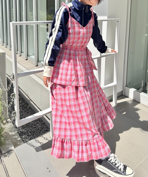 セール】チェック柄フリルリボンキャミワンピース（ワンピース